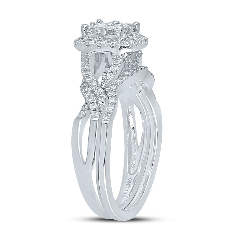 10kt White Gold Womens Princess Diamond Bridal Wedding Engagement Ring Band Set 1.00 Cttw 7 Daisy Joyeria