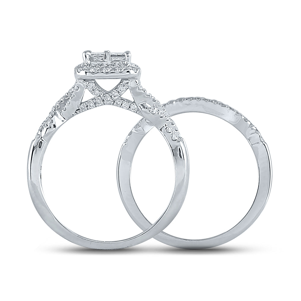 10kt White Gold Womens Princess Diamond Bridal Wedding Engagement Ring Band Set 1.00 Cttw 7 Daisy Joyeria