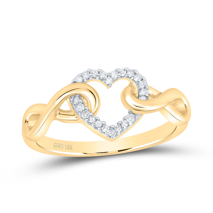 10kt Yellow Gold Womens Round Diamond Infinity Twist Heart Ring 1/10 Cttw 7 Daisy Joyeria