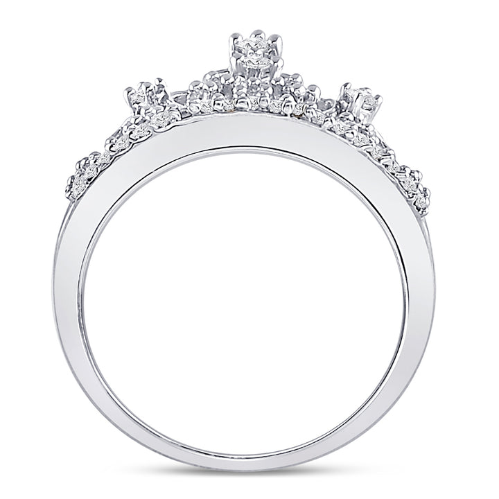 10k White Gold Round Diamond Womens Womens Crown Tiara Cocktail Band 1/5 Cttw 7 Daisy Joyeria
