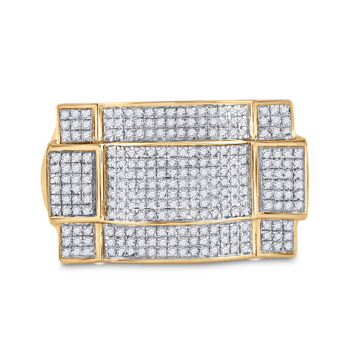 10kt Yellow Gold Mens Round Diamond Contoured Rectangle Cluster Ring 1/2 Cttw 10 Daisy Joyeria