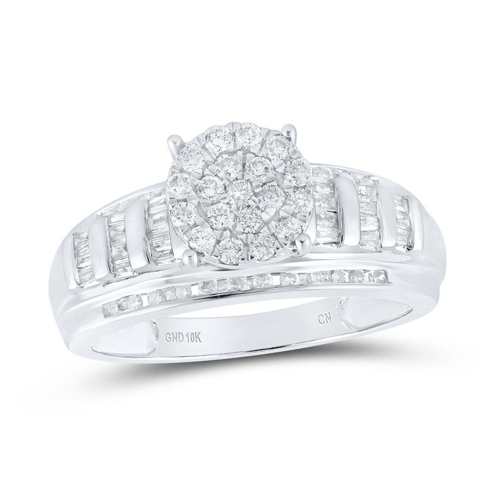 10kt White Gold Womens Round Diamond Cluster Bridal Wedding Engagement Ring 1/2 Cttw 7 Daisy Joyeria
