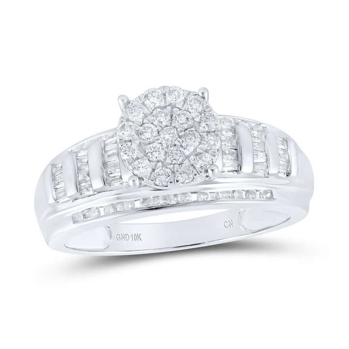 10kt White Gold Womens Round Diamond Cluster Bridal Wedding Engagement Ring 1/2 Cttw 7 Daisy Joyeria