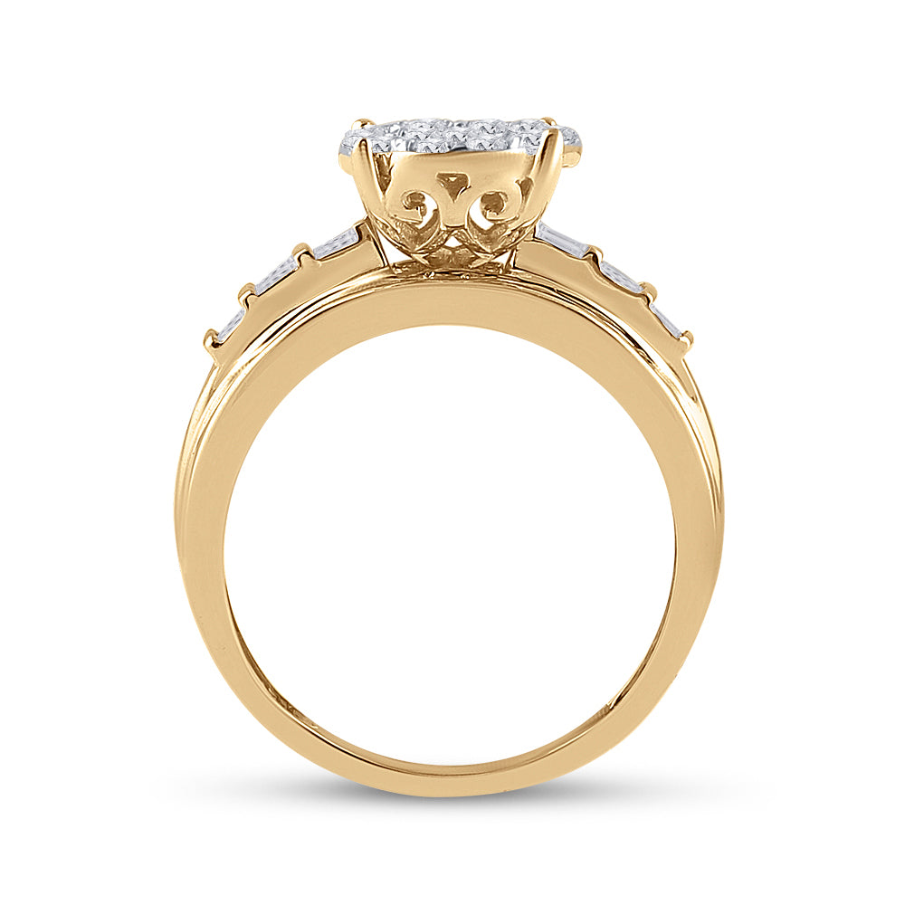 10kt Yellow Gold Womens Round Diamond Cindys Dream Cluster Bridal Wedding Engagement Ring 1.00 Cttw 7 Daisy Joyeria