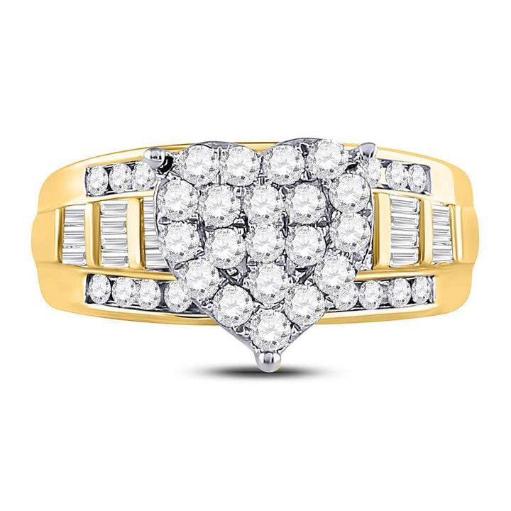 10kt Yellow Gold Womens Round Diamond Heart Cluster Bridal Wedding Engagement Ring 1.00 Cttw 7 Daisy Joyeria