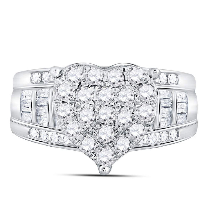 10kt White Gold Womens Round Diamond Heart Cluster Bridal Wedding Engagement Ring 1.00 Cttw 7 Daisy Joyeria