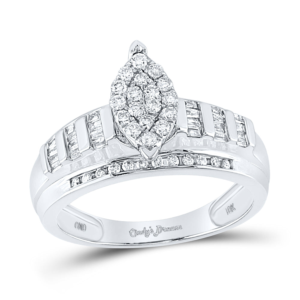 10kt White Gold Womens Round Diamond Oval Cluster Bridal Wedding Engagement Ring 1/2 Cttw 7 Daisy Joyeria