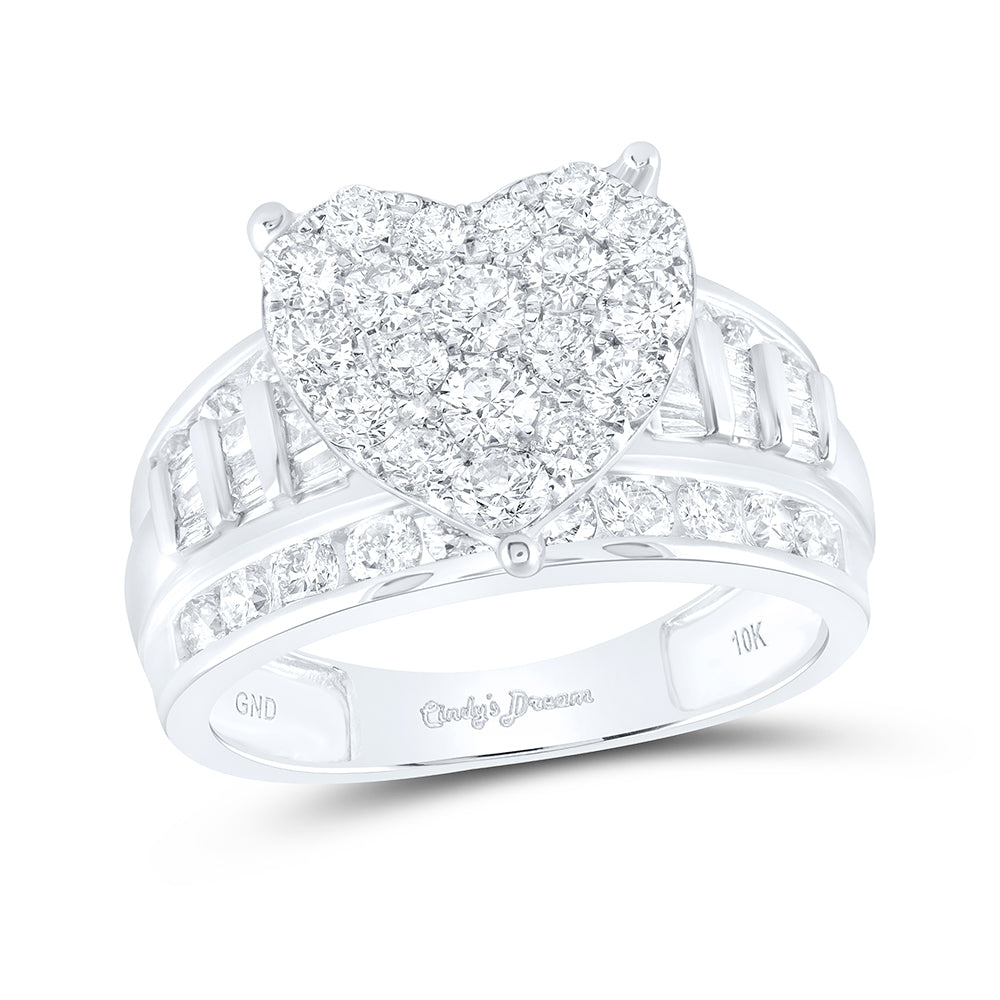 10kt White Gold Womens Round Diamond Heart Cluster Bridal Wedding Engagement Ring 2.00 Cttw 7 Daisy Joyeria