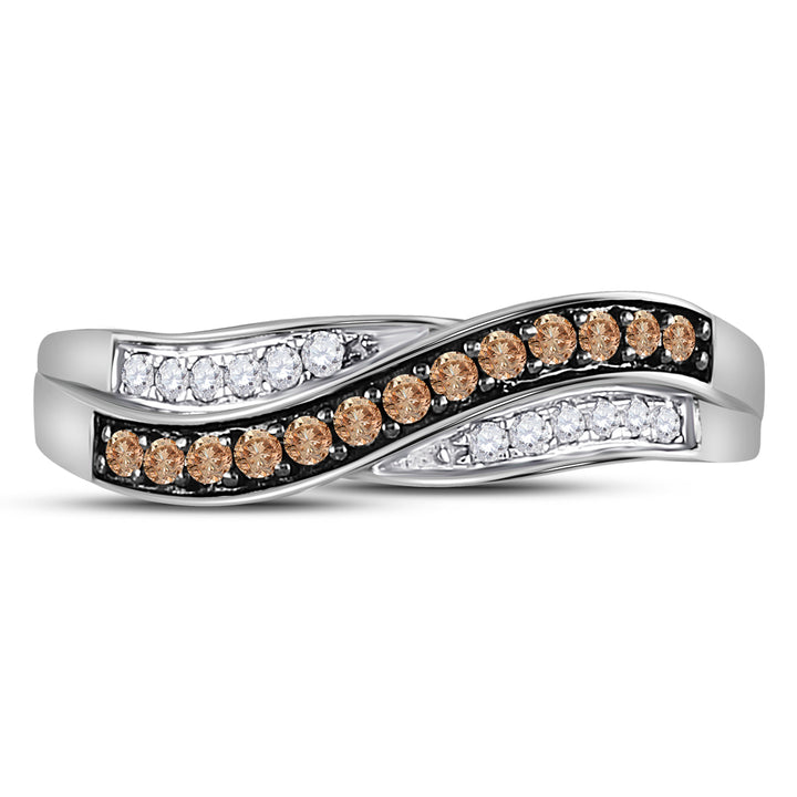 10kt White Gold Womens Round Brown Diamond Band Ring 1/4 Cttw 7 Daisy Joyeria