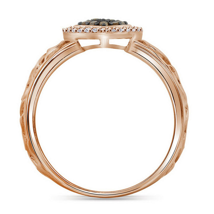10kt Rose Gold Womens Round Brown Diamond Heart Ring 1/4 Cttw 7 Daisy Joyeria
