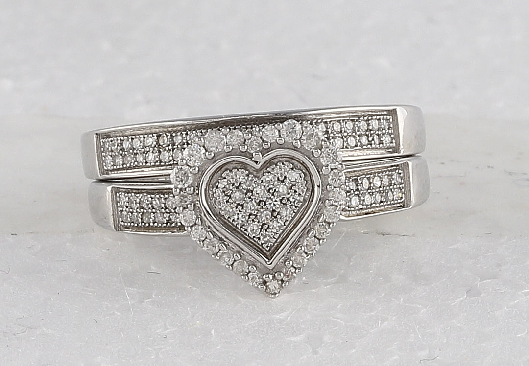 Sterling Silver Womens Round Diamond Heart Bridal Wedding Engagement Ring Band Set 3/8 Cttw 7 Daisy Joyeria