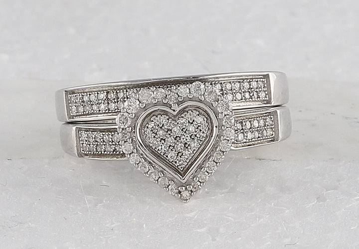 Sterling Silver Womens Round Diamond Heart Bridal Wedding Engagement Ring Band Set 3/8 Cttw 7 Daisy Joyeria