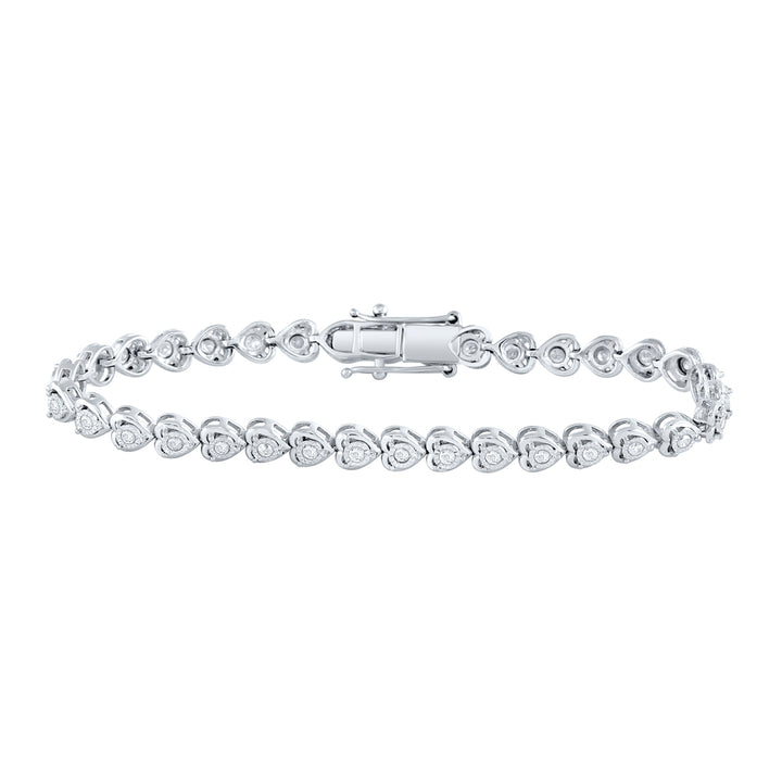 Sterling Silver Womens Round Diamond Heart Tennis Bracelet 1.00 Cttw Daisy Joyeria