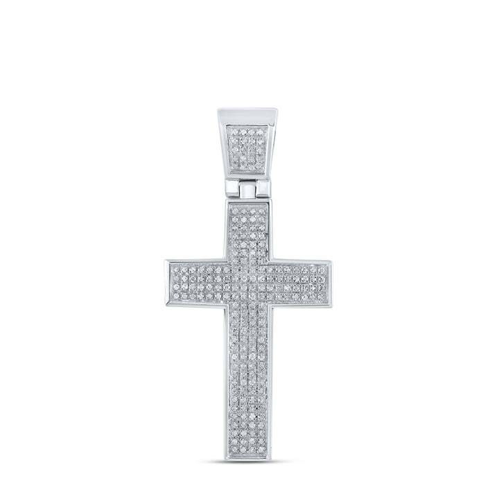 Sterling Silver Mens Round Diamond Roman Cross Charm Pendant 1/2 Cttw Daisy Joyeria
