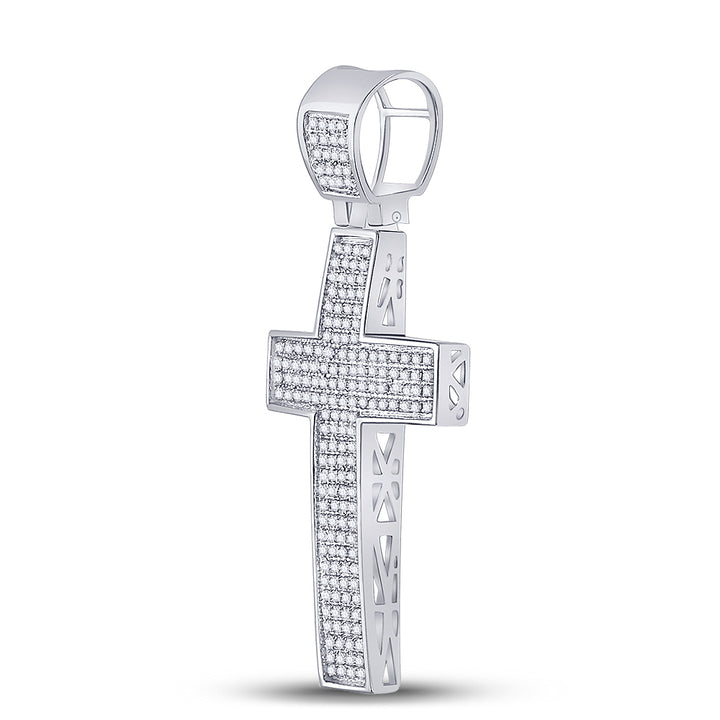 Sterling Silver Mens Round Diamond Roman Cross Charm Pendant 1/2 Cttw Daisy Joyeria