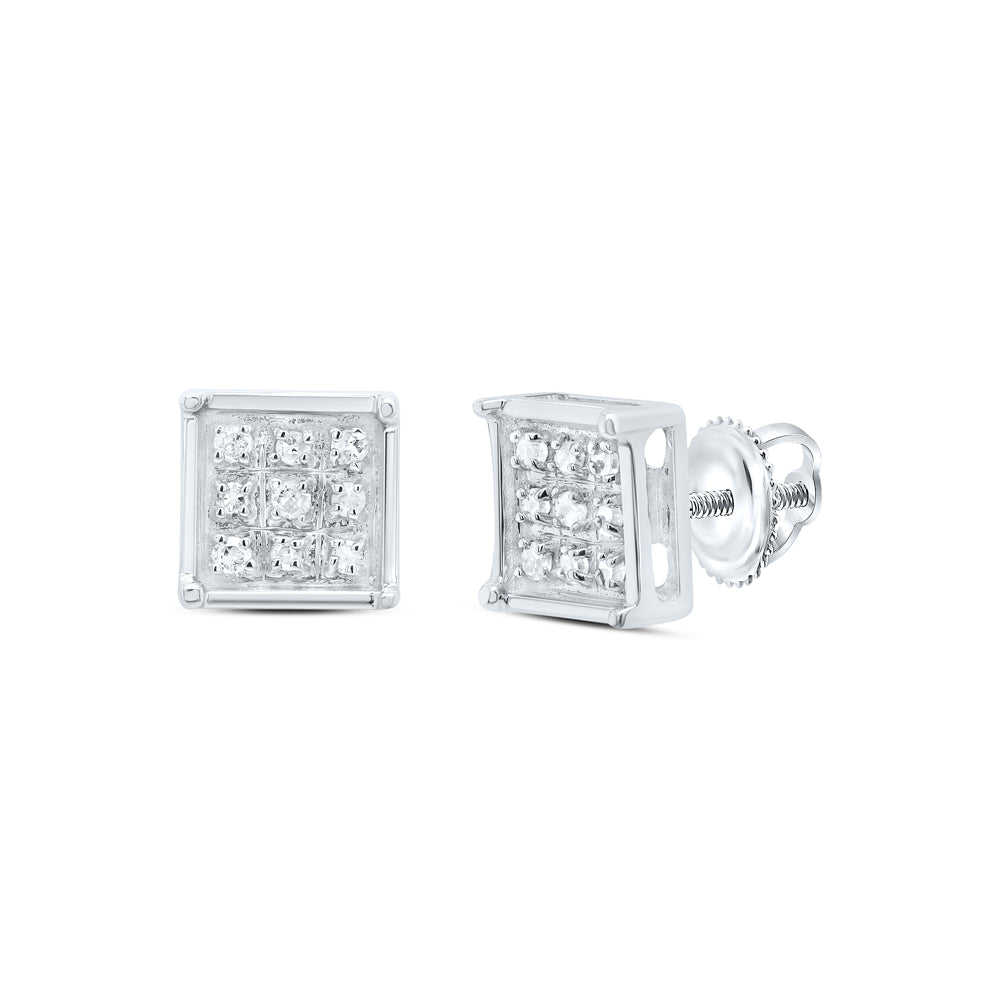 Sterling Silver Womens Round Diamond Square Cluster Earrings 1/20 Cttw Daisy Joyeria