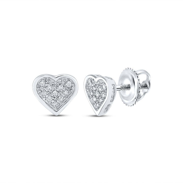 Sterling Silver Womens Round Diamond Heart Cluster Stud Earrings 1/20 Cttw Daisy Joyeria