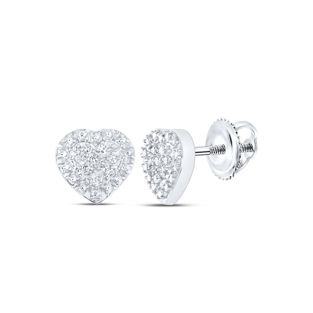 Sterling Silver Womens Round Diamond Heart Cluster Stud Earrings 1/20 Cttw Daisy Joyeria