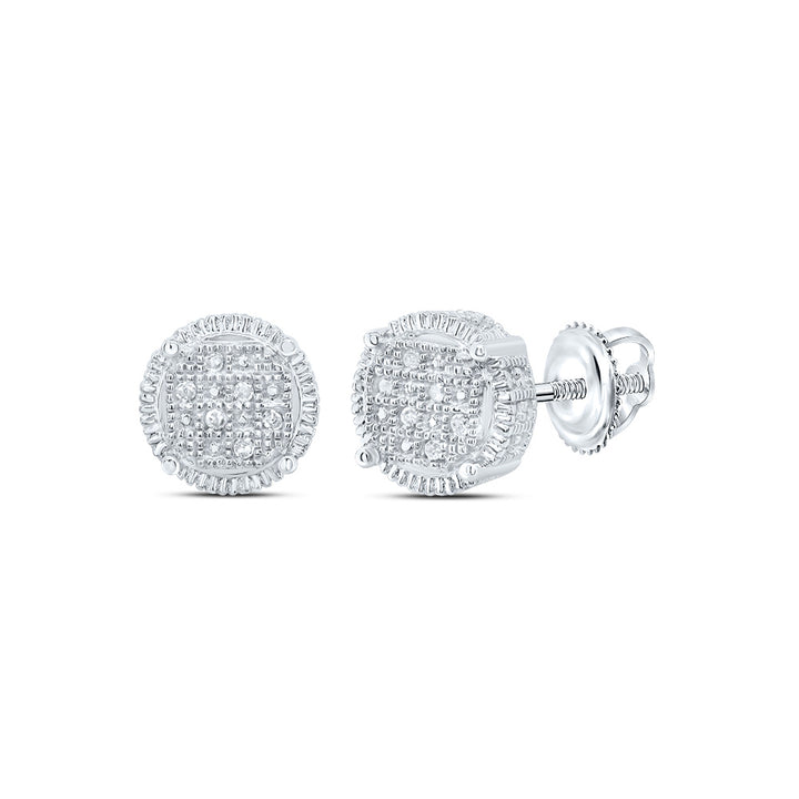 Sterling Silver Mens Round Diamond Cluster Earrings .03 Cttw Daisy Joyeria