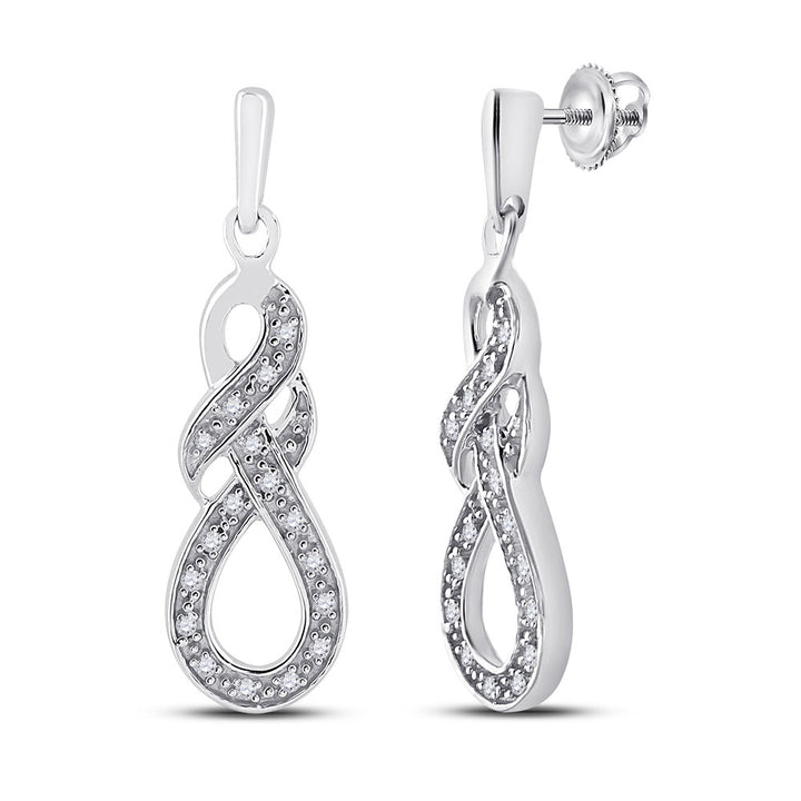 Sterling Silver Womens Round Diamond Infinity Dangle Screwback Earrings 1/8 Cttw Daisy Joyeria