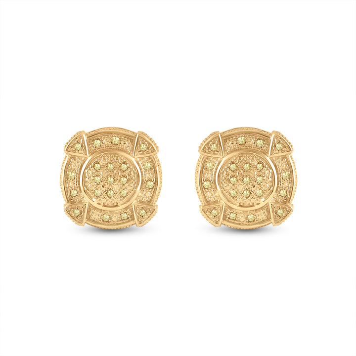 Sterling Silver Mens Round Black Color Enhanced Diamond  Earrings 1/8 Cttw Daisy Joyeria