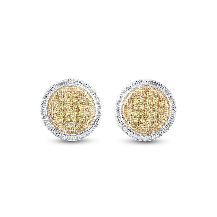Sterling Silver Mens Round Yellow Color Enhanced Diamond Disk Circle Earrings 1/10 Cttw Daisy Joyeria