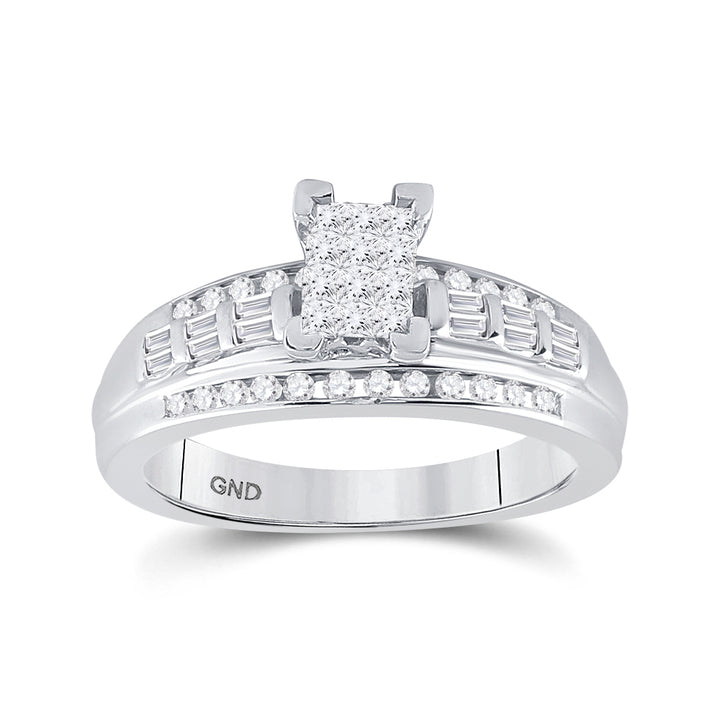 Sterling Silver Womens Princess Diamond Cluster Bridal Wedding Engagement Ring 1/2 Cttw 7 Daisy Joyeria