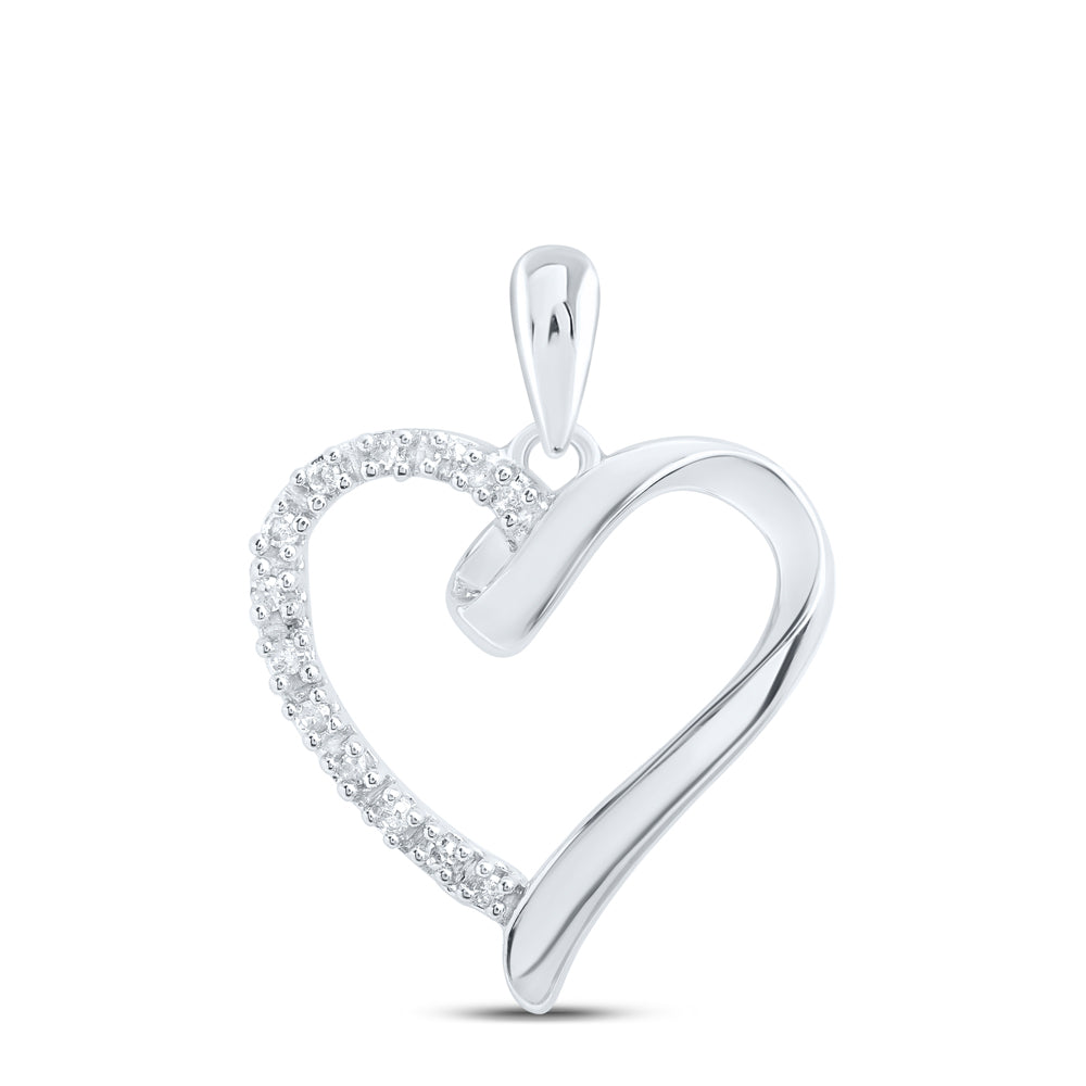 Sterling Silver Womens Round Diamond Simple Heart Outline Pendant 1/20 Cttw Daisy Joyeria