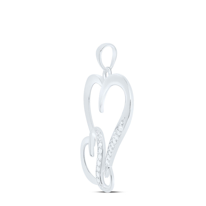 Sterling Silver Womens Round Diamond Double Heart Pendant 1/10 Cttw Daisy Joyeria