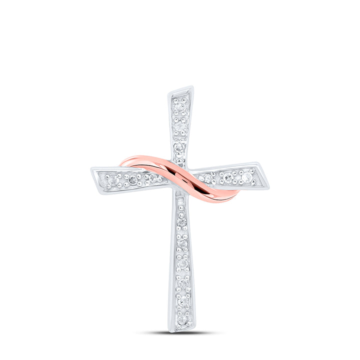 Sterling Silver Womens Round Diamond Cross Pendant 1/20 Cttw Daisy Joyeria