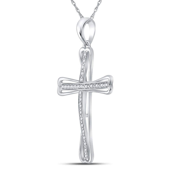 Sterling Silver Womens Round Diamond Cross Pendant 1/10 Cttw Daisy Joyeria