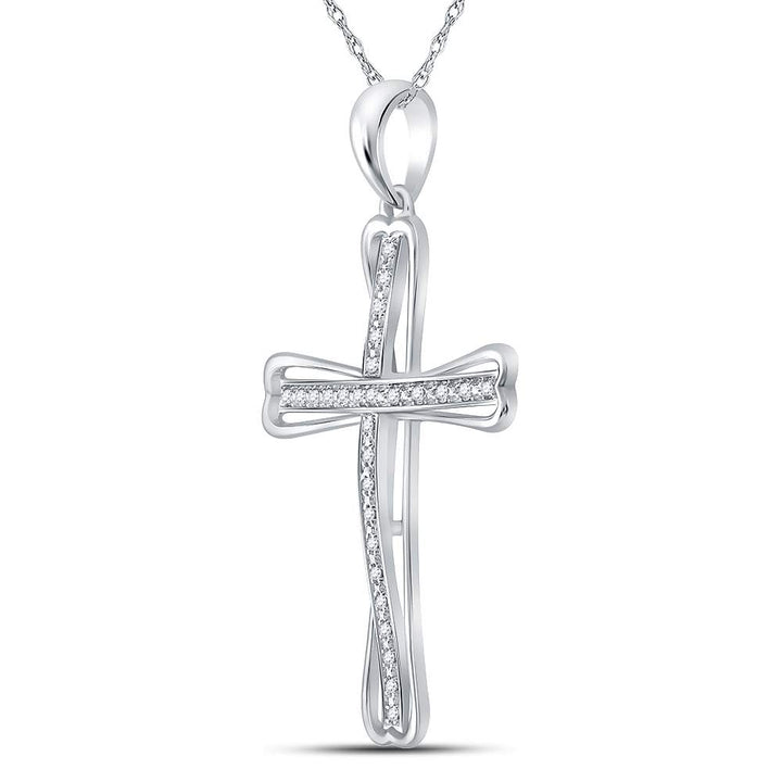 Sterling Silver Womens Round Diamond Cross Pendant 1/10 Cttw Daisy Joyeria