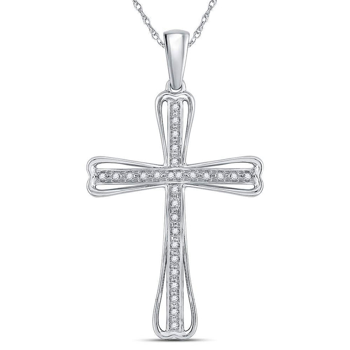 Sterling Silver Womens Round Diamond Cross Pendant 1/10 Cttw Daisy Joyeria