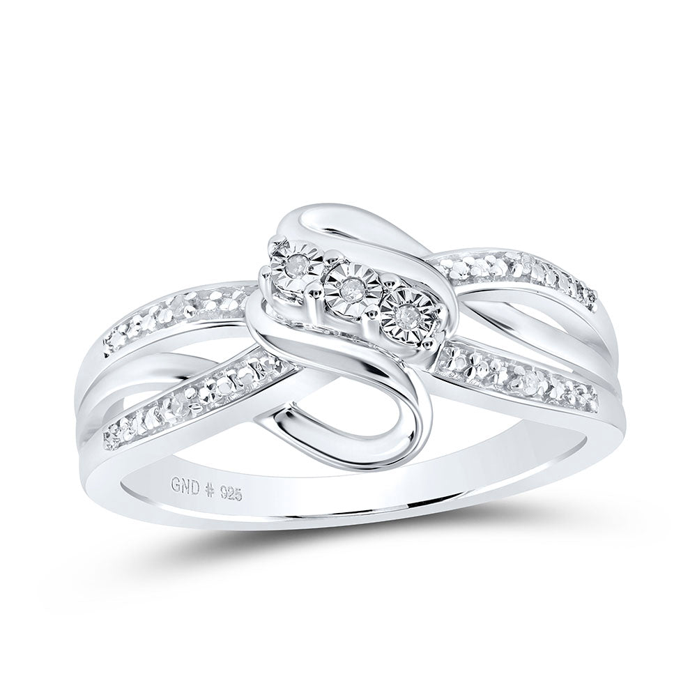 Sterling Silver Womens Round Diamond 3-stone Bridal Wedding Engagement Ring .03 Cttw 7 Daisy Joyeria