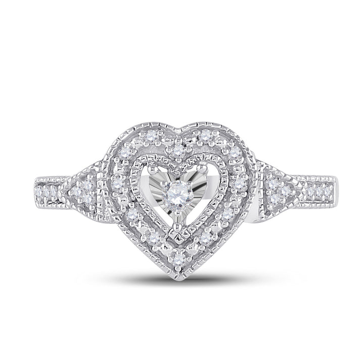 Sterling Silver Womens Round Diamond Heart Ring 1/8 Cttw 7 Daisy Joyeria