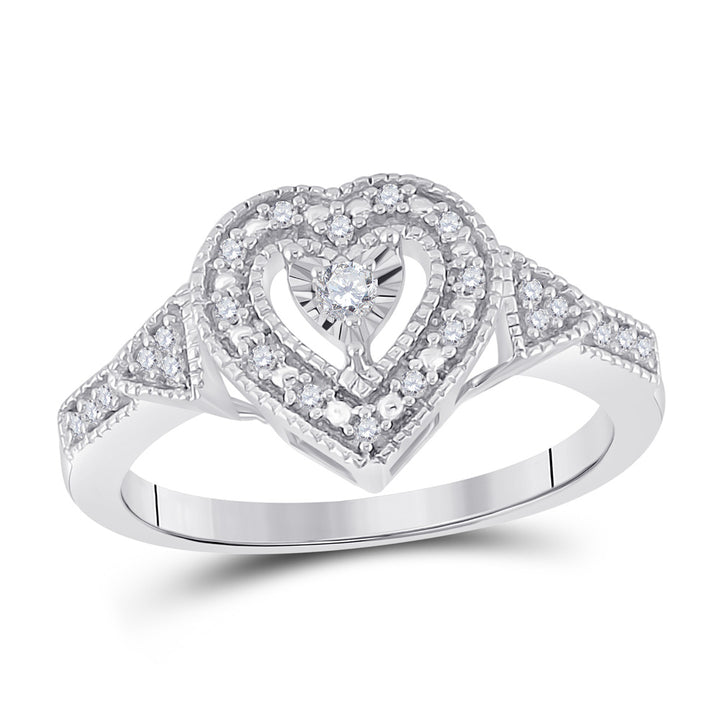 Sterling Silver Womens Round Diamond Heart Ring 1/8 Cttw 7 Daisy Joyeria
