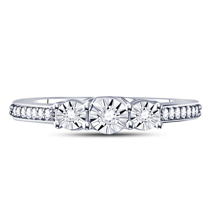 Sterling Silver Womens Round Diamond 3-stone Bridal Wedding Engagement Ring 1/6 Cttw 7 Daisy Joyeria
