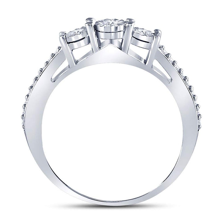 Sterling Silver Womens Round Diamond 3-stone Bridal Wedding Engagement Ring 1/6 Cttw 7 Daisy Joyeria
