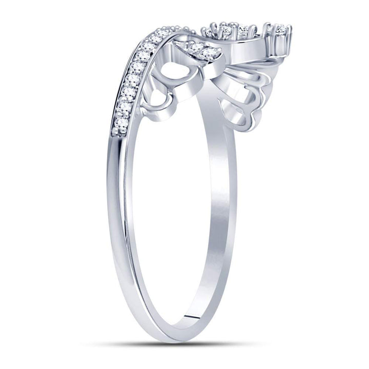 Sterling Silver Womens Round Diamond Crown Tiara Heart Ring 1/6 Cttw 7 Daisy Joyeria