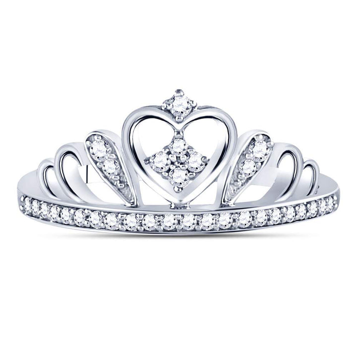 Sterling Silver Womens Round Diamond Crown Tiara Heart Ring 1/6 Cttw 7 Daisy Joyeria