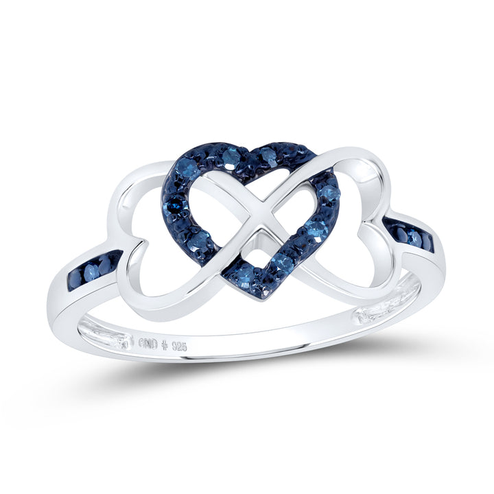 Sterling Silver Womens Round Color Enhanced Blue Diamond Triple Heart Infinity Ring 1/10 Cttw 7 Daisy Joyeria