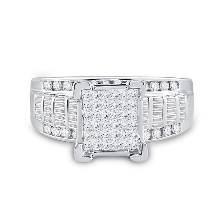 Sterling Silver Womens Princess Diamond Square Cluster Bridal Wedding Engagement Ring 1.00 Cttw 7 Daisy Joyeria