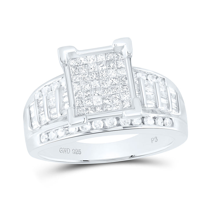 Sterling Silver Womens Princess Diamond Square Cluster Bridal Wedding Engagement Ring 1.00 Cttw 7 Daisy Joyeria