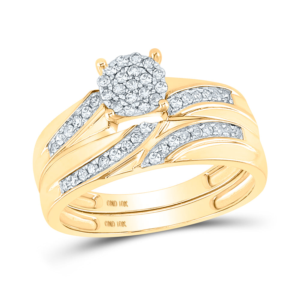 10kt Yellow Gold His Hers Round Diamond Cluster Matching Bridal Wedding Ring Band Set 1/2 Cttw 7 Daisy Joyeria