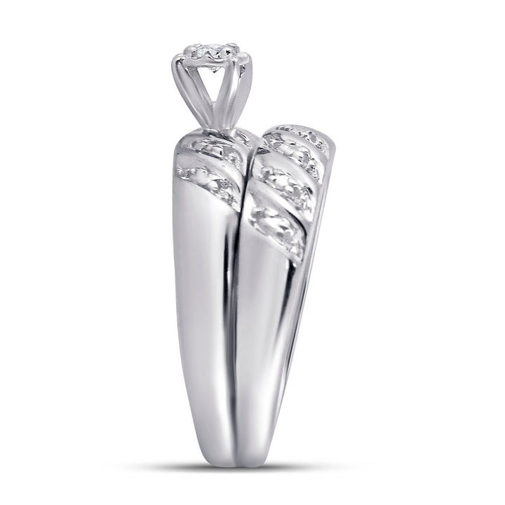 10kt White Gold His Hers Round Diamond Solitaire Matching Bridal Wedding Ring Band Set 1/20 Cttw 7 Daisy Joyeria