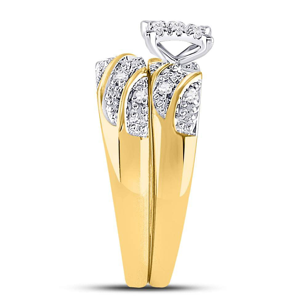 14kt Yellow Gold His Hers Round Diamond Cluster Matching Bridal Wedding Ring Band Set 1/3 Cttw 7 Daisy Joyeria