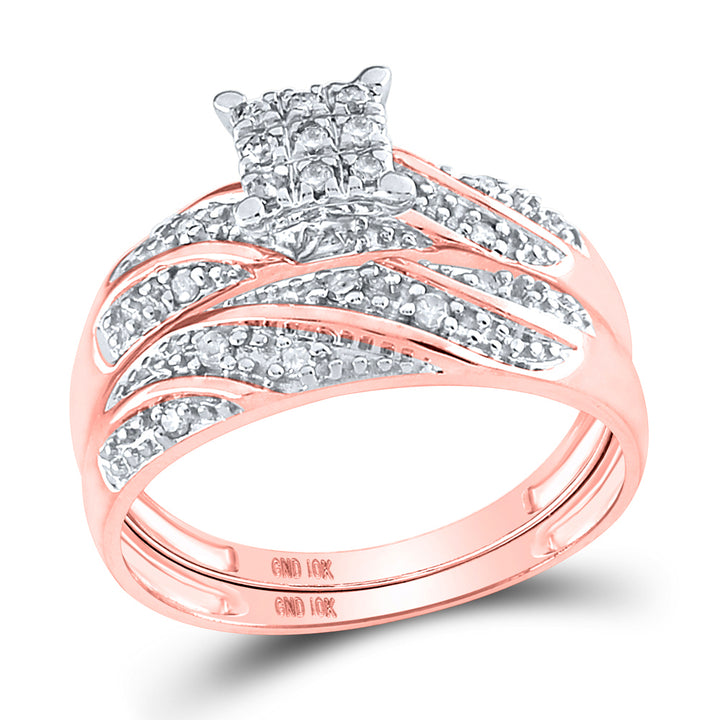 10kt Rose Gold His Hers Round Diamond Cluster Matching Bridal Wedding Ring Band Set 1/3 Cttw 7 Daisy Joyeria