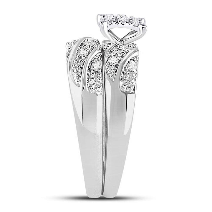 14kt White Gold His Hers Round Diamond Cluster Matching Bridal Wedding Ring Band Set 1/3 Cttw 7 Daisy Joyeria
