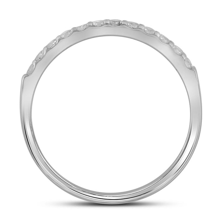 14kt White Gold Womens Round Pave-set Diamond Single Row Wedding Band 1/4 Cttw 7 Daisy Joyeria