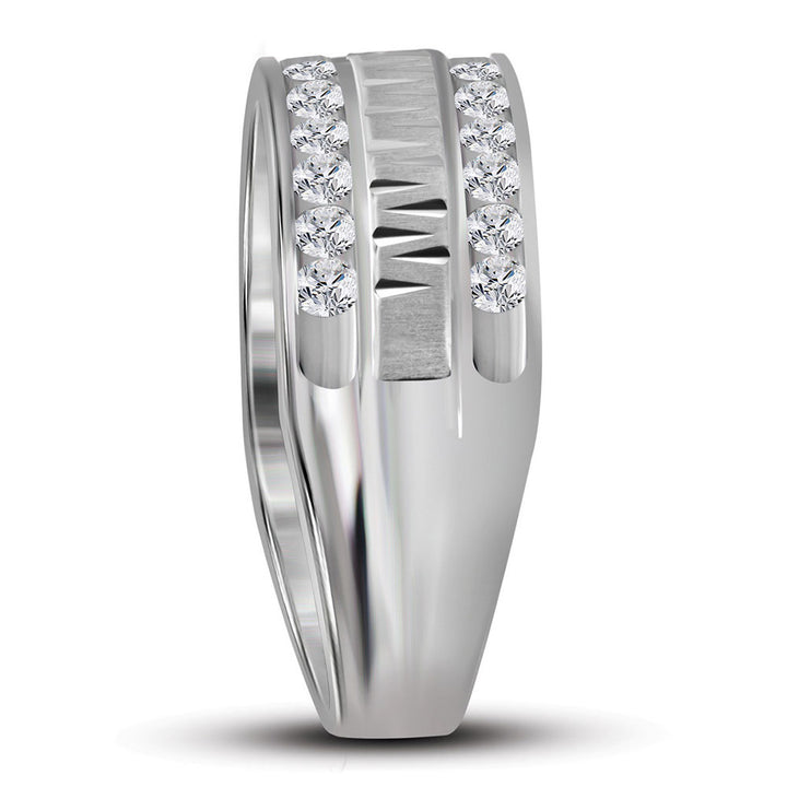 14kt White Gold Mens Round Channel-set Diamond Grecco Textured Double Row Wedding Band Ring 1.00 Cttw 10 Daisy Joyeria
